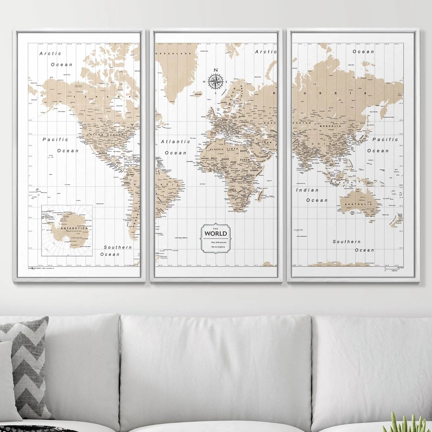 Push Pin World Map: Light Brown (Pins Included)