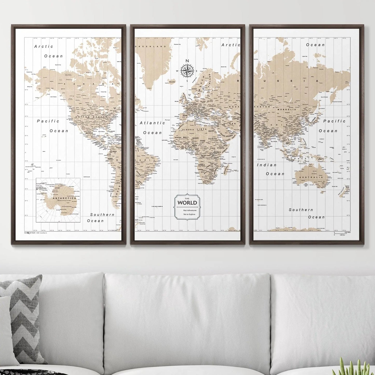 Push Pin World Map: Light Brown (Pins Included)
