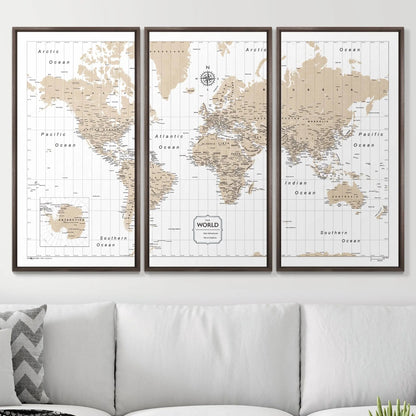 Push Pin World Map: Light Brown (Pins Included)