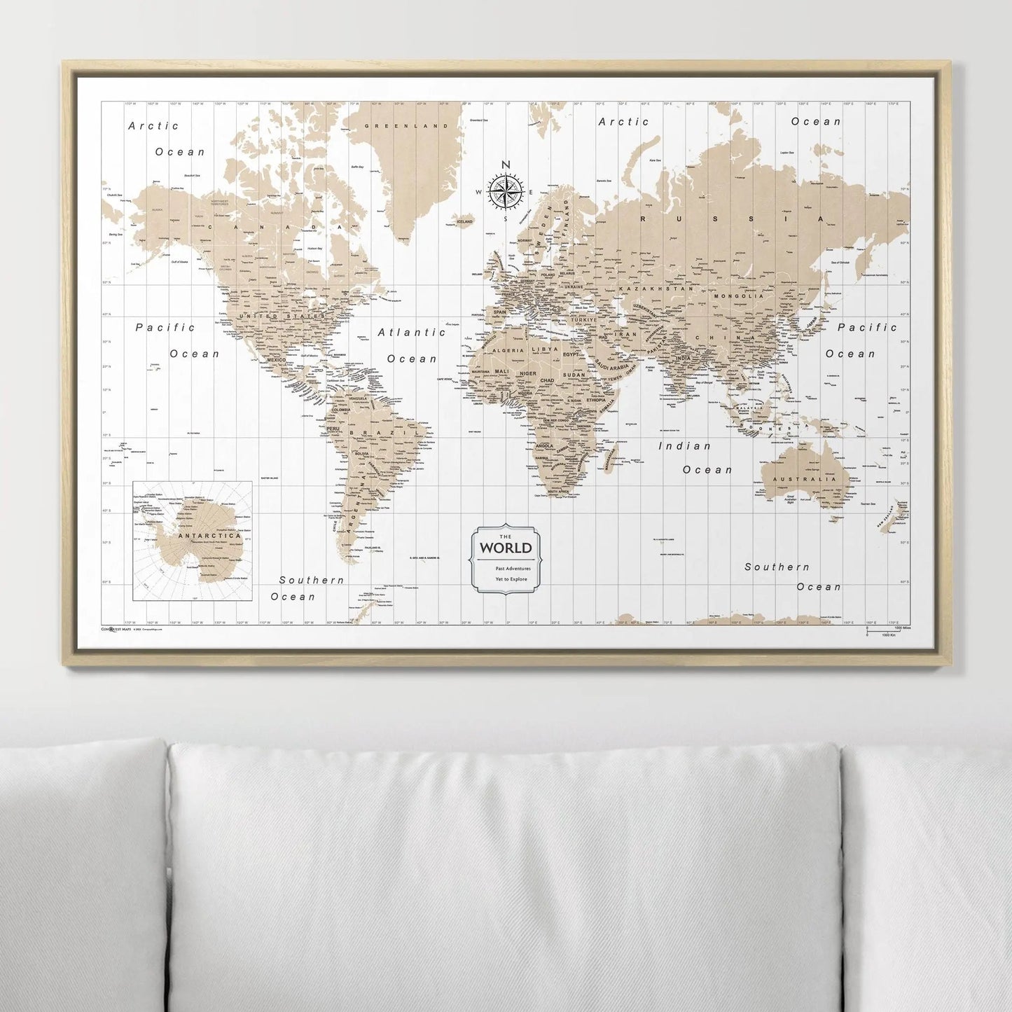 Push Pin World Map: Light Brown (Pins Included)