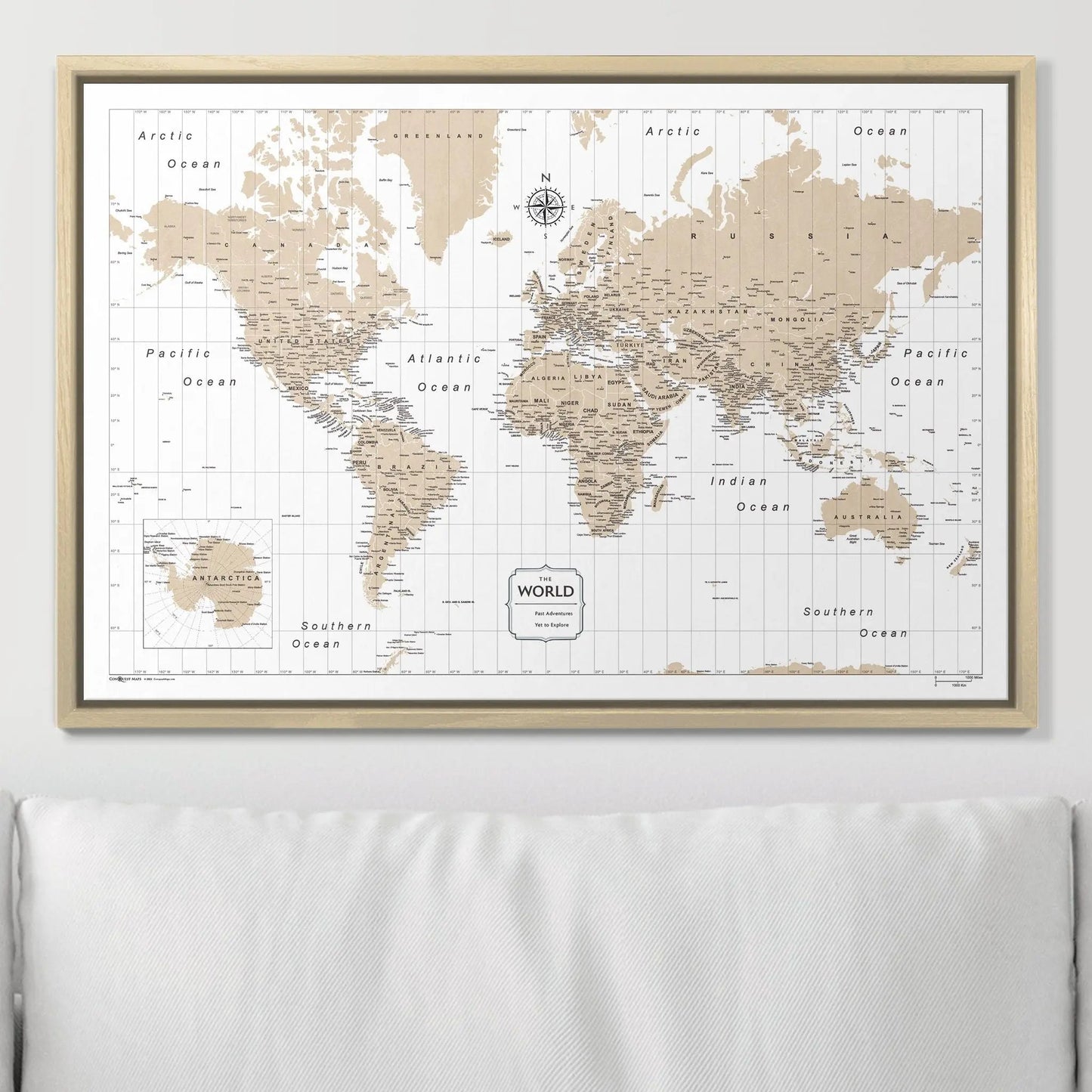 Push Pin World Map: Light Brown (Pins Included)