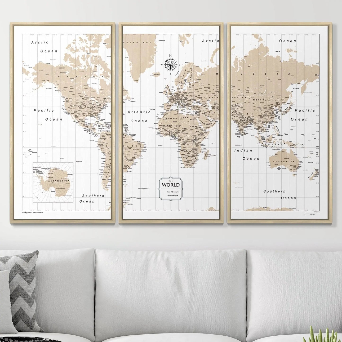 Push Pin World Map: Light Brown (Pins Included)