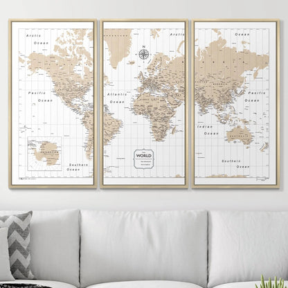 Push Pin World Map: Light Brown (Pins Included)