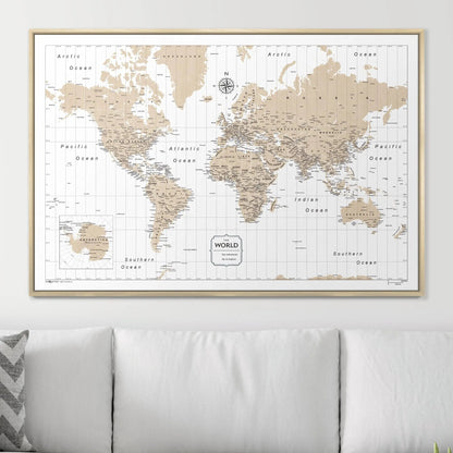 Push Pin World Map: Light Brown (Pins Included)