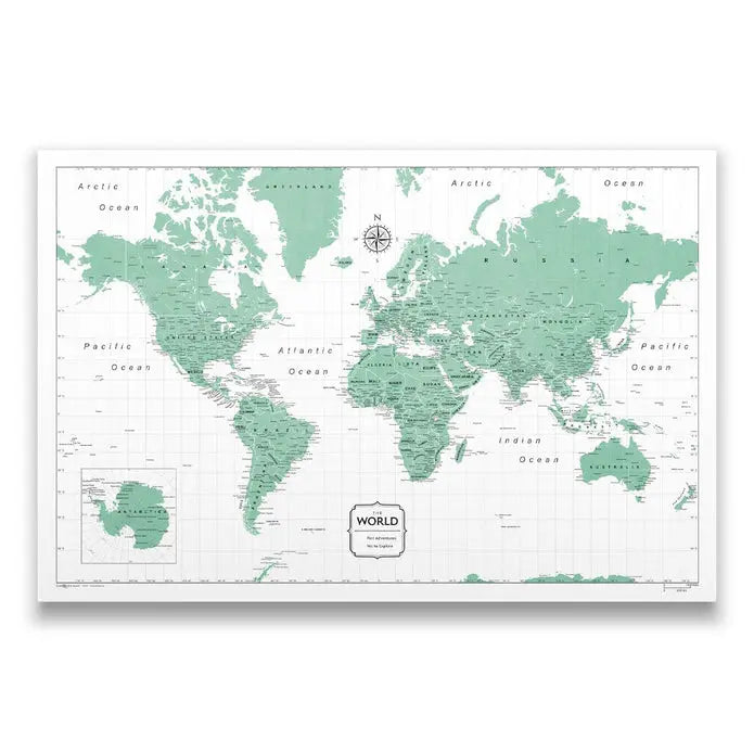 Push Pin World Map: Green (Pins Included)