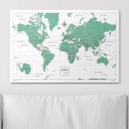 Push Pin World Map: Green (Pins Included)