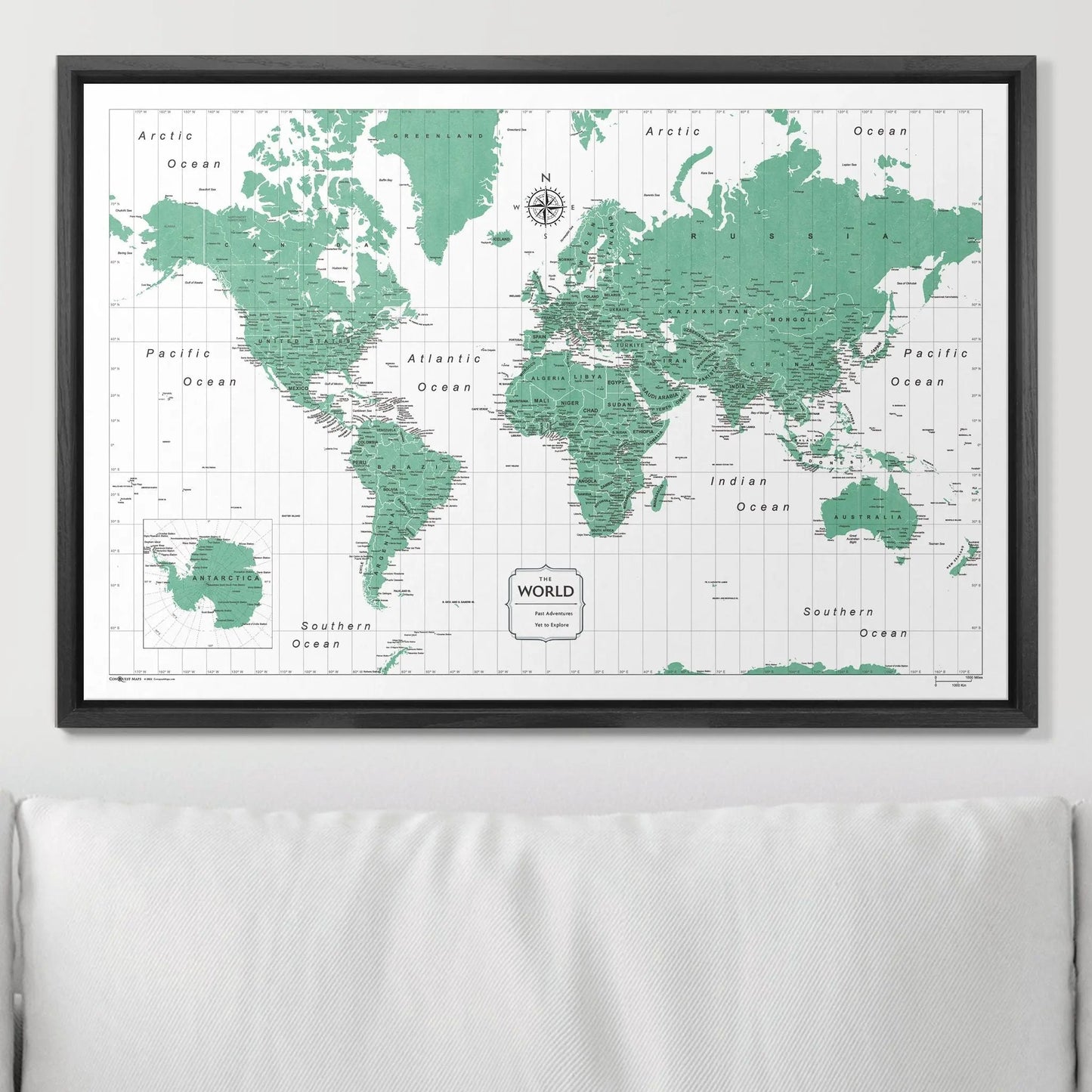 Push Pin World Map: Green (Pins Included)