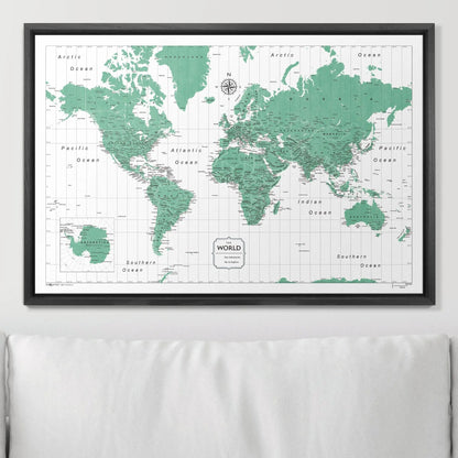 Push Pin World Map: Green (Pins Included)