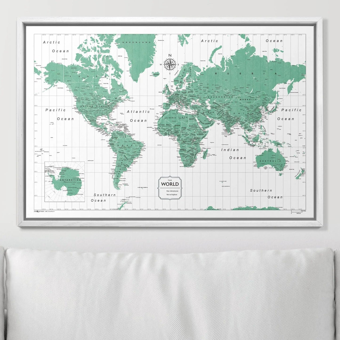 Push Pin World Map: Green (Pins Included)