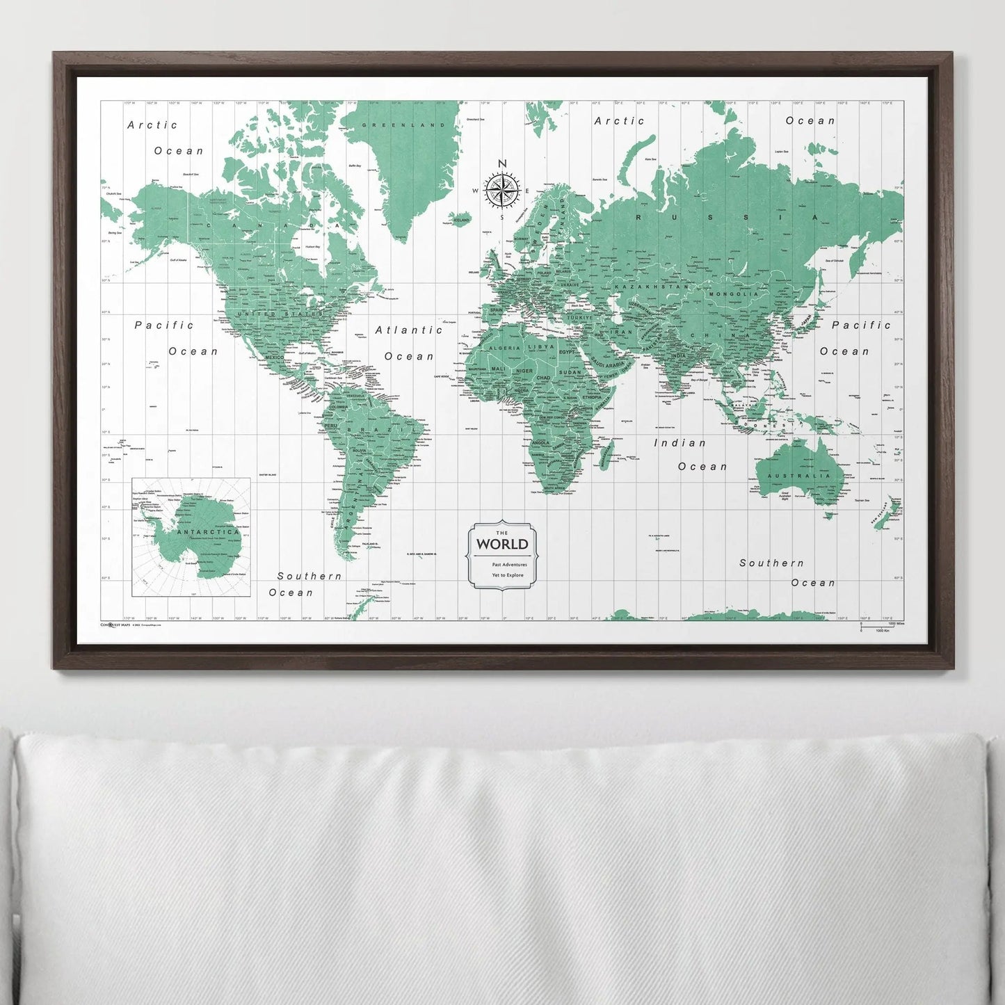 Push Pin World Map: Green (Pins Included)
