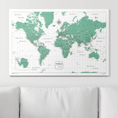 Push Pin World Map: Green (Pins Included)