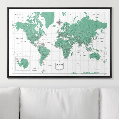 Push Pin World Map: Green (Pins Included)