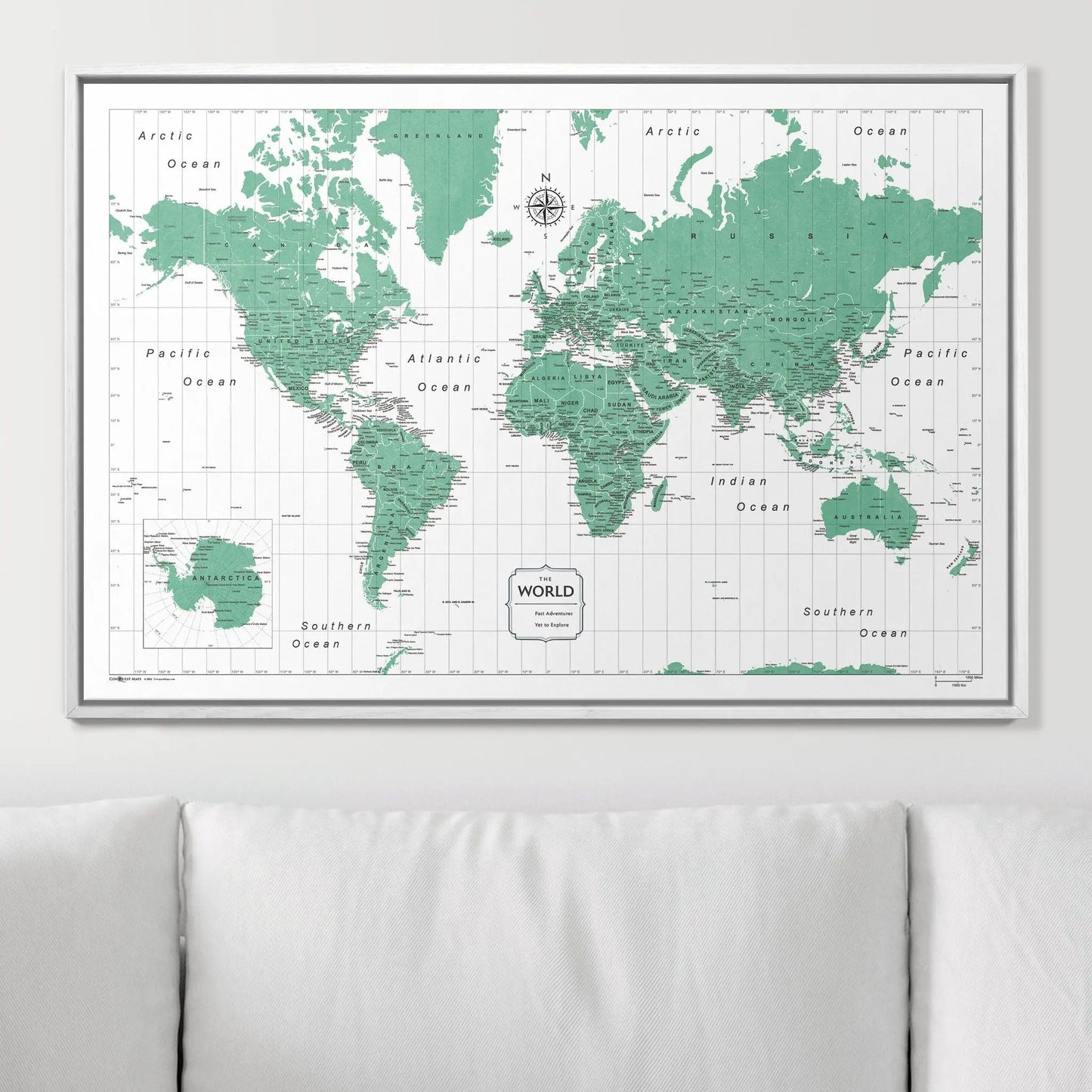 Push Pin World Map: Green (Pins Included)