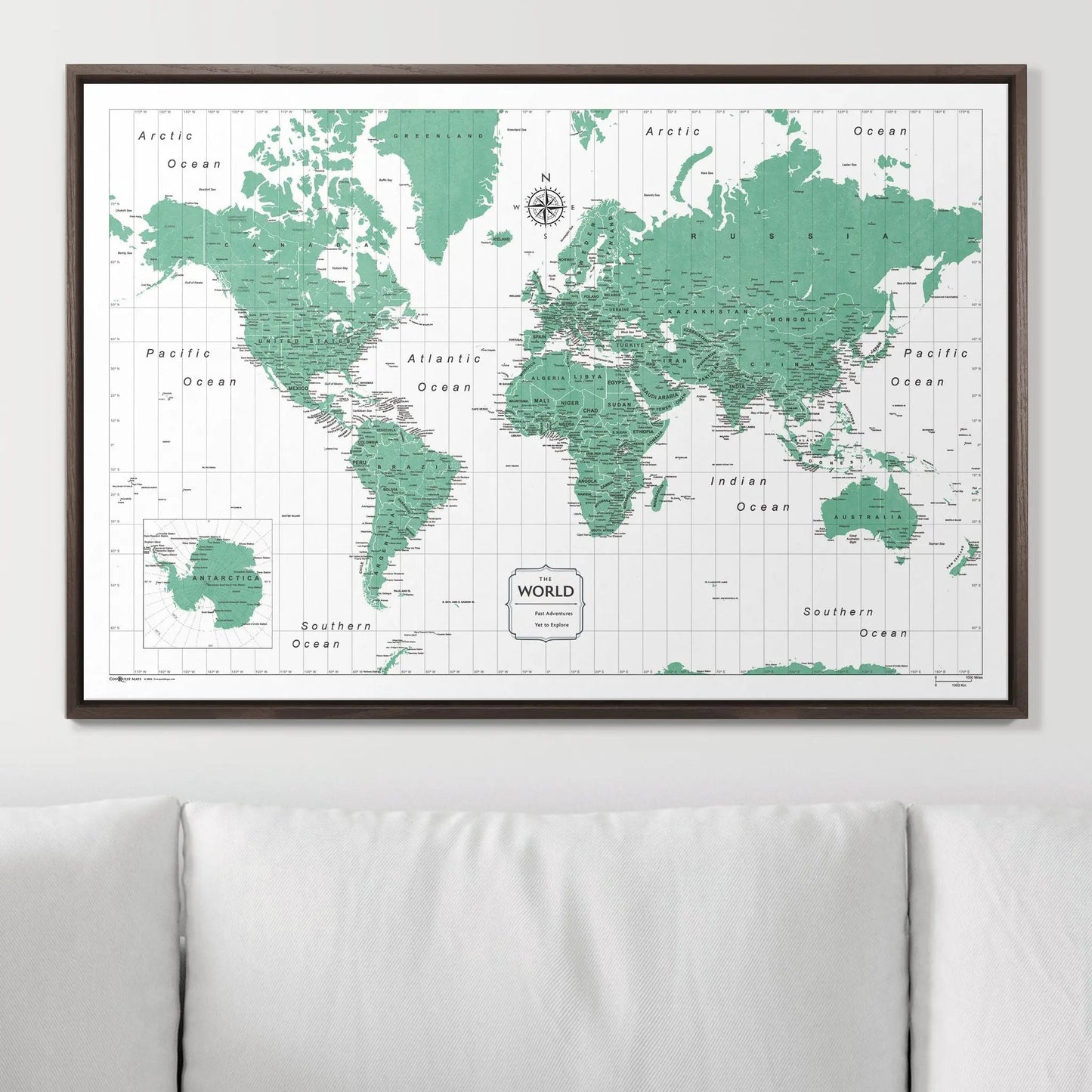 Push Pin World Map: Green (Pins Included)
