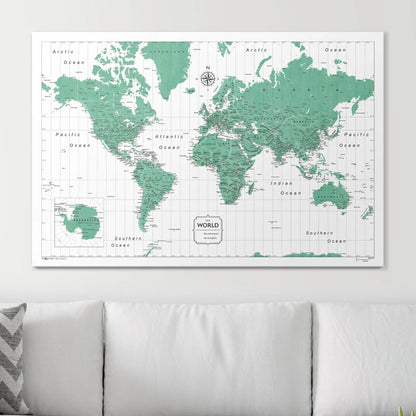 Push Pin World Map: Green (Pins Included)
