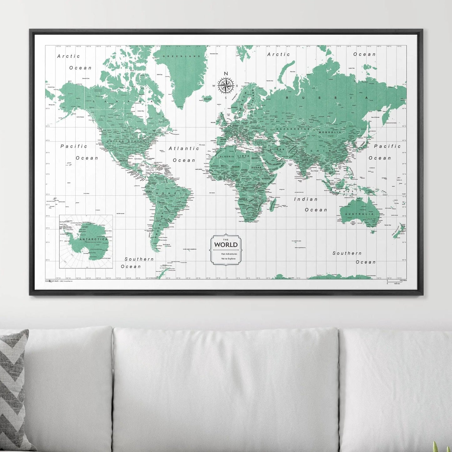 Push Pin World Map: Green (Pins Included)