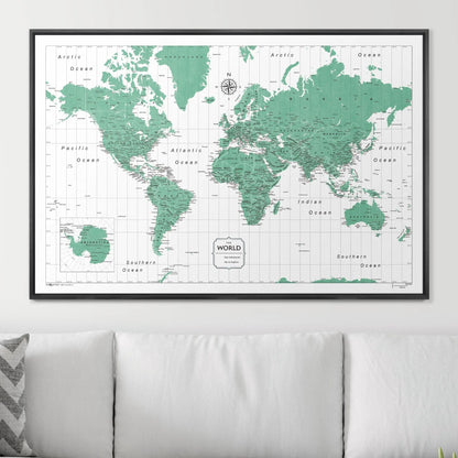 Push Pin World Map: Green (Pins Included)