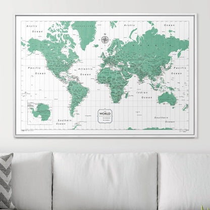 Push Pin World Map: Green (Pins Included)