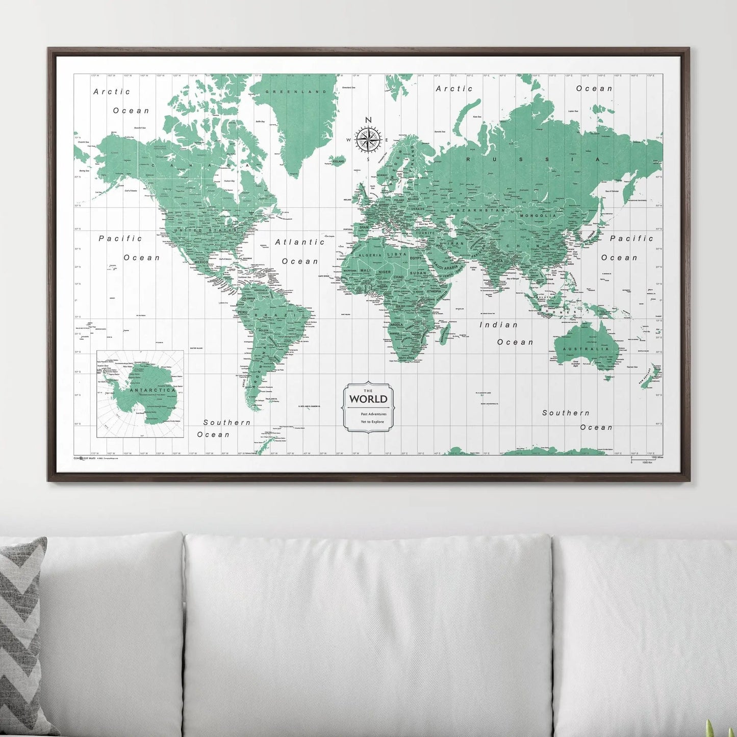 Push Pin World Map: Green (Pins Included)