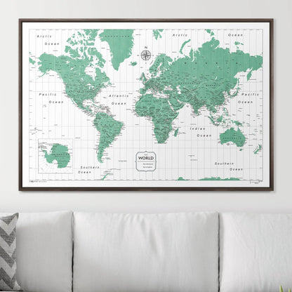 Push Pin World Map: Green (Pins Included)