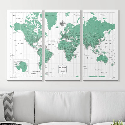Push Pin World Map: Green (Pins Included)