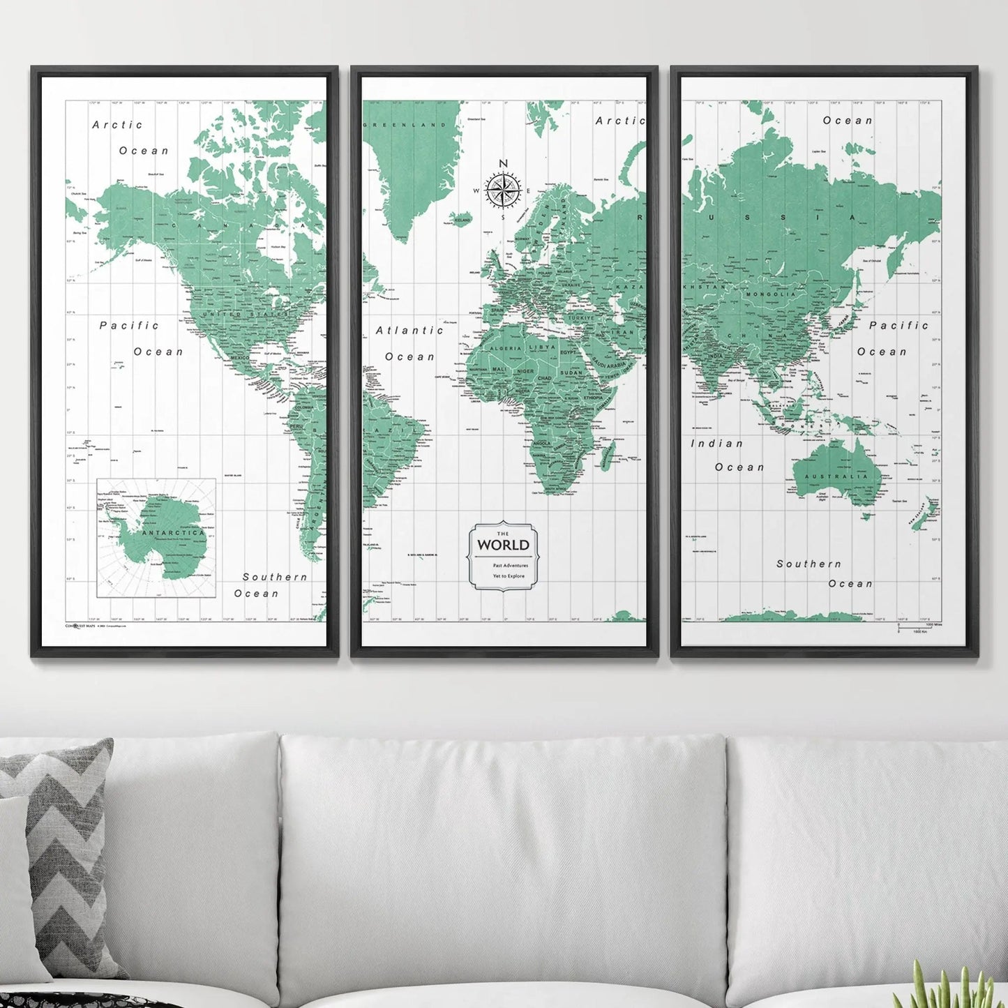 Push Pin World Map: Green (Pins Included)