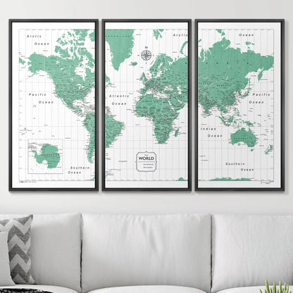 Push Pin World Map: Green (Pins Included)