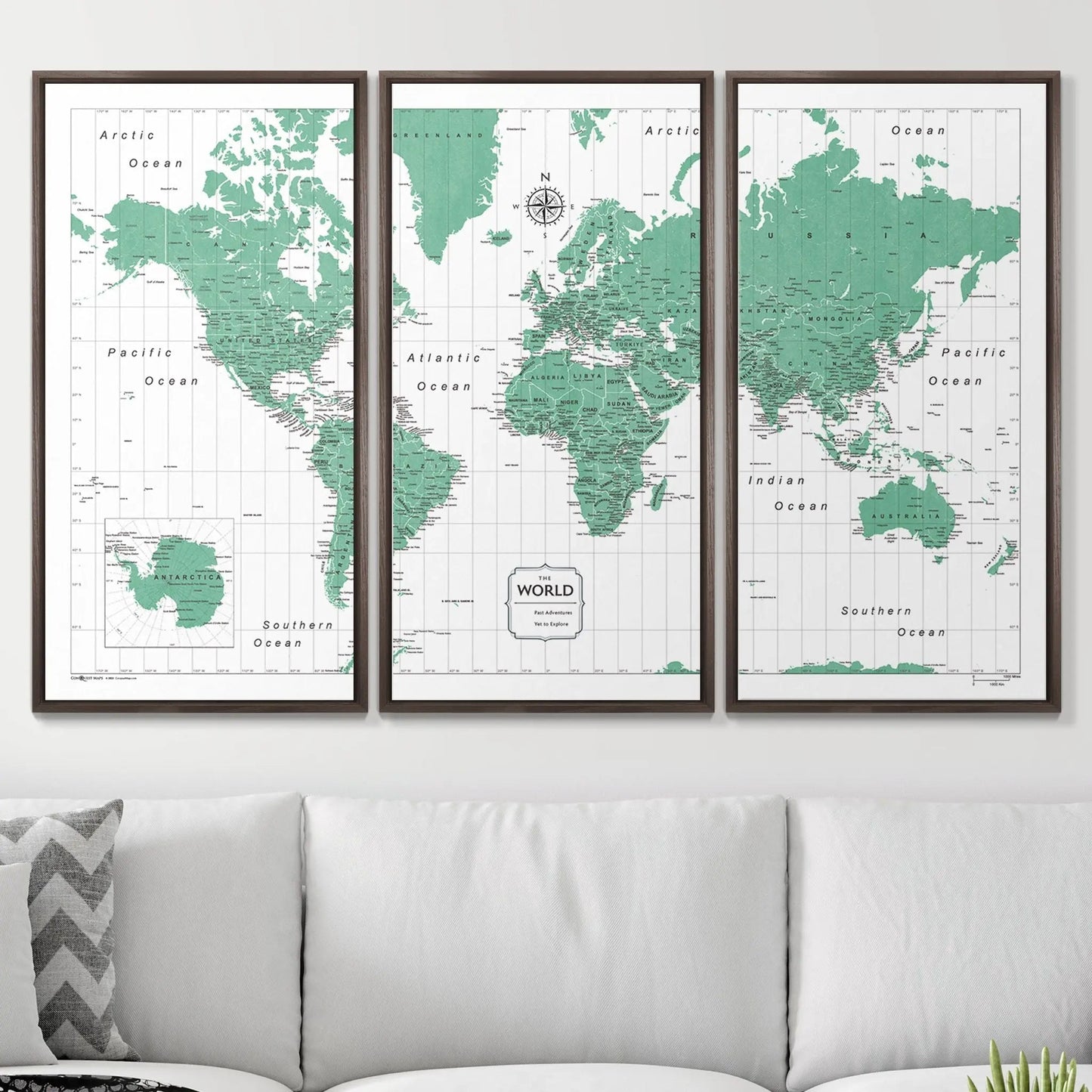 Push Pin World Map: Green (Pins Included)