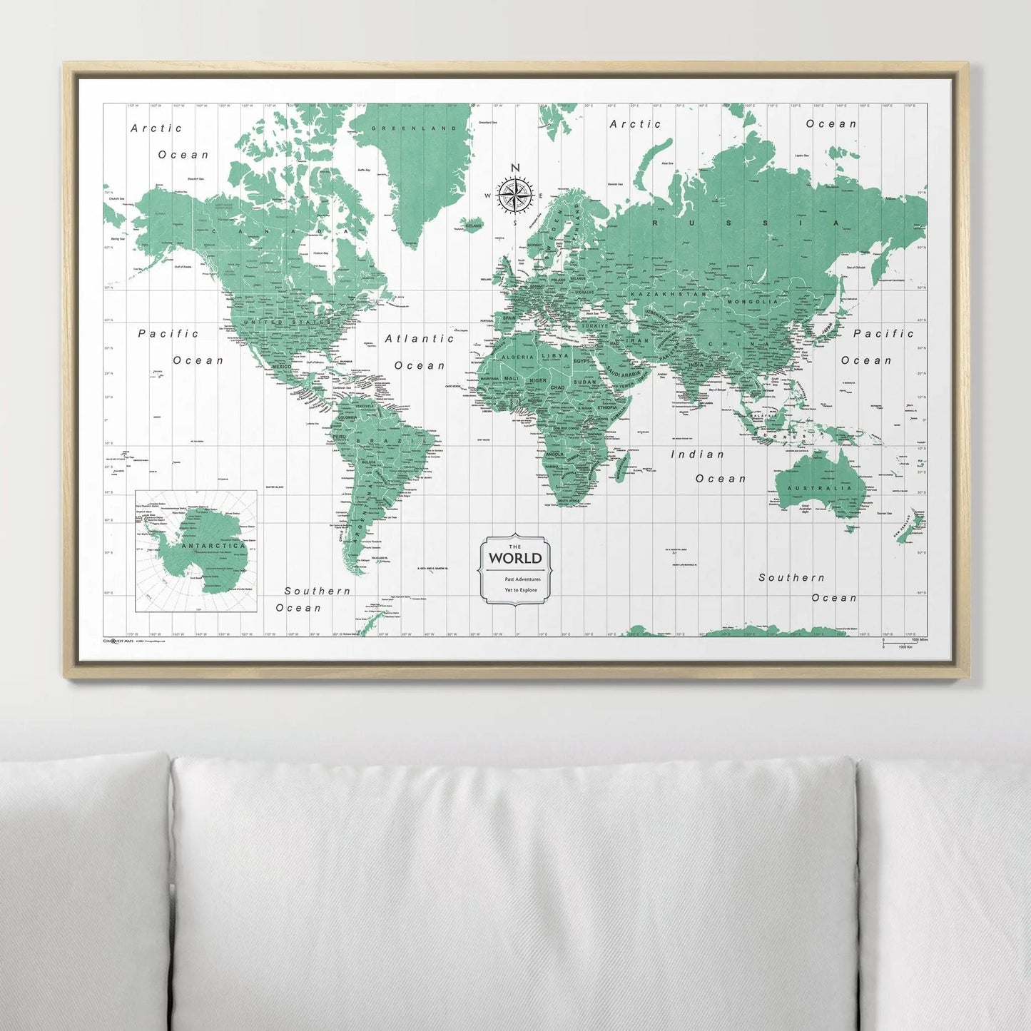 Push Pin World Map: Green (Pins Included)