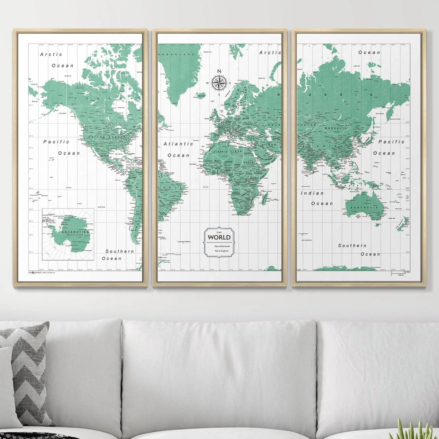 Push Pin World Map: Green (Pins Included)