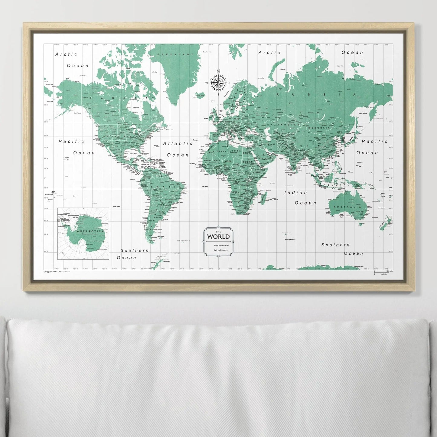 Push Pin World Map: Green (Pins Included)