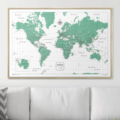 Push Pin World Map: Green (Pins Included)