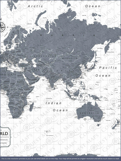 Push Pin World Map: Dark Gray (Pins Included)