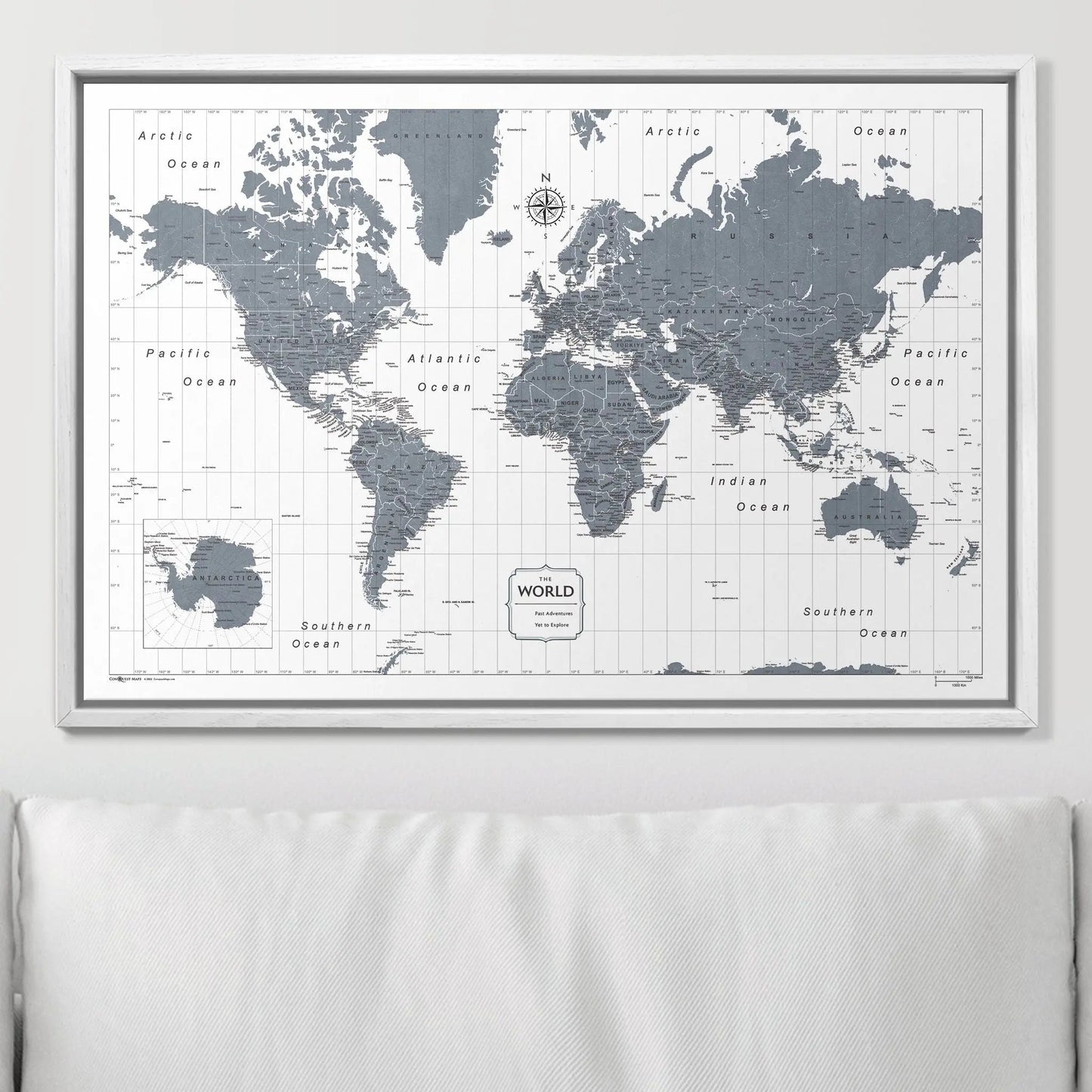 Push Pin World Map: Dark Gray (Pins Included)
