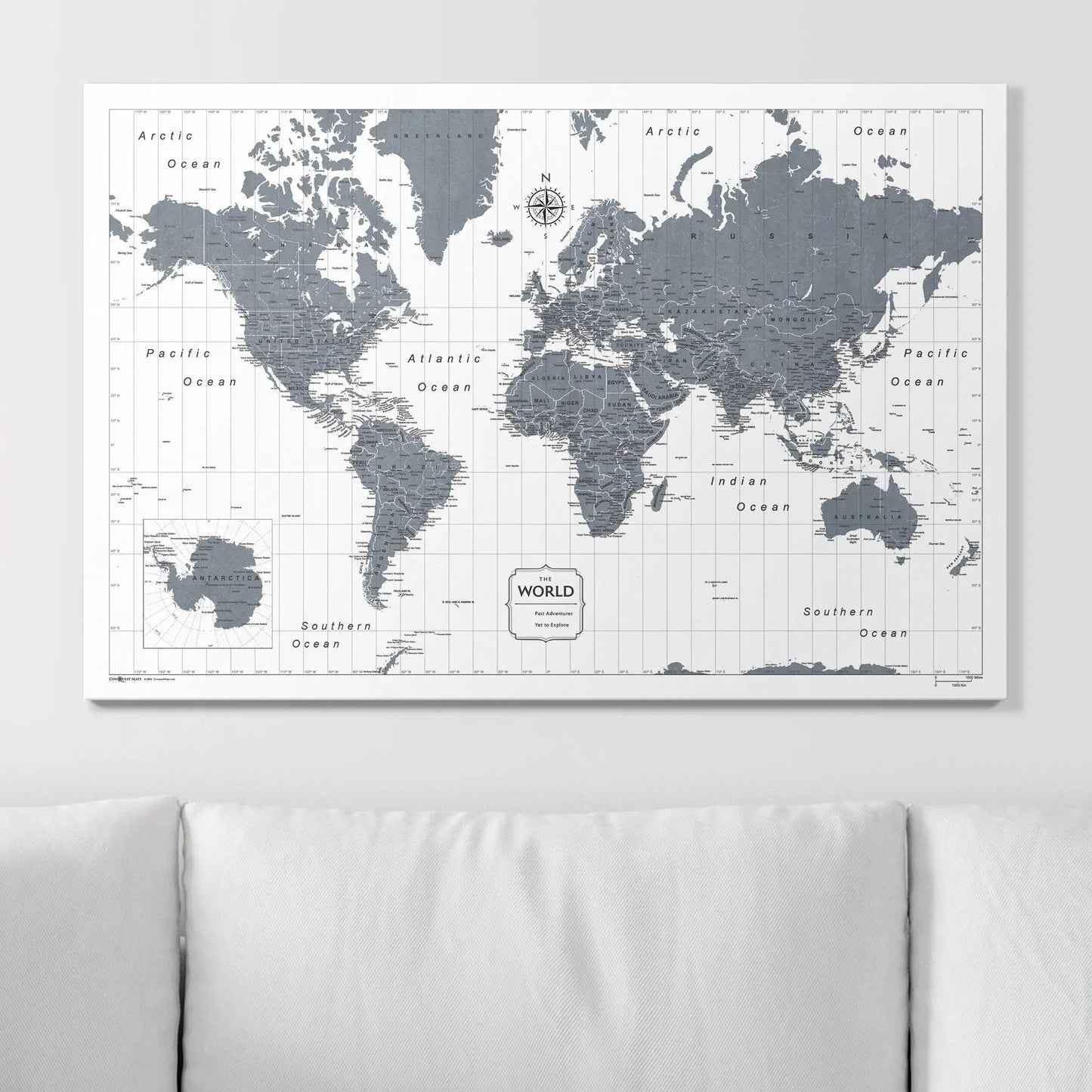 Push Pin World Map: Dark Gray (Pins Included)