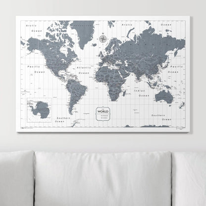 Push Pin World Map: Dark Gray (Pins Included)