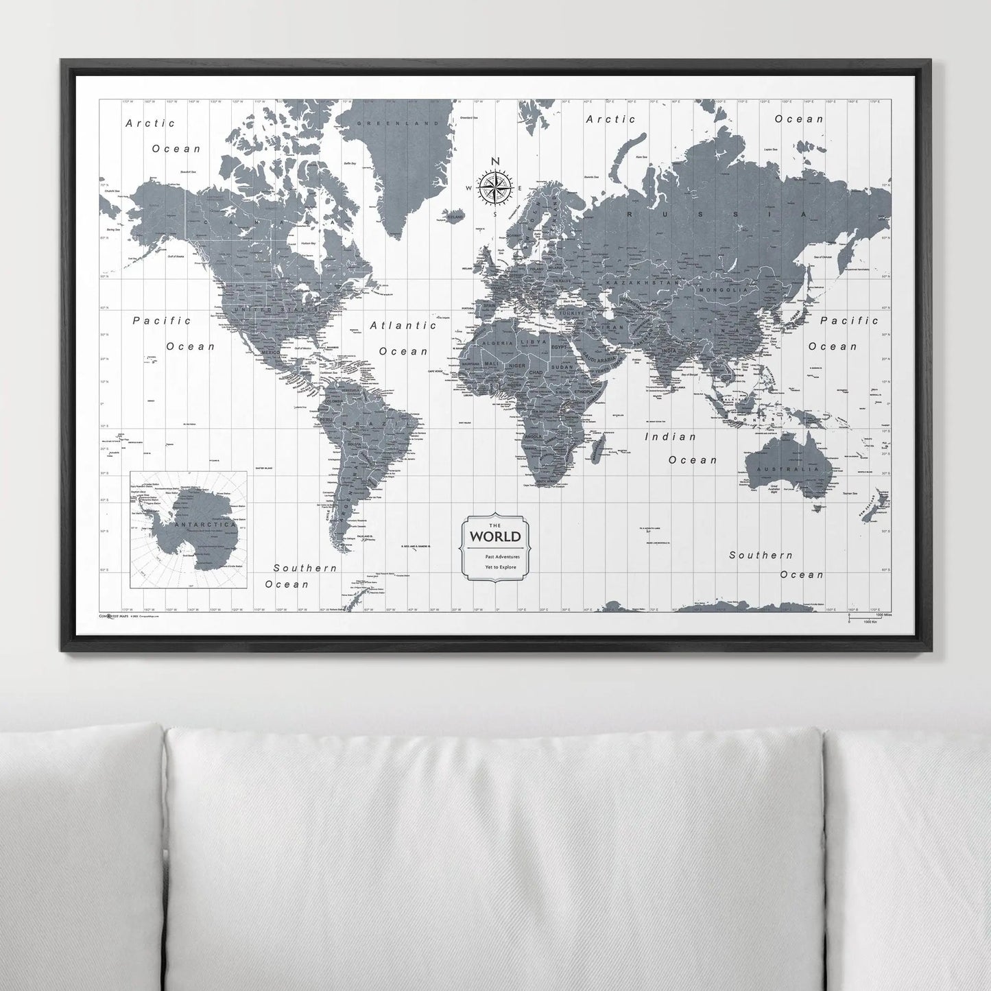 Push Pin World Map: Dark Gray (Pins Included)