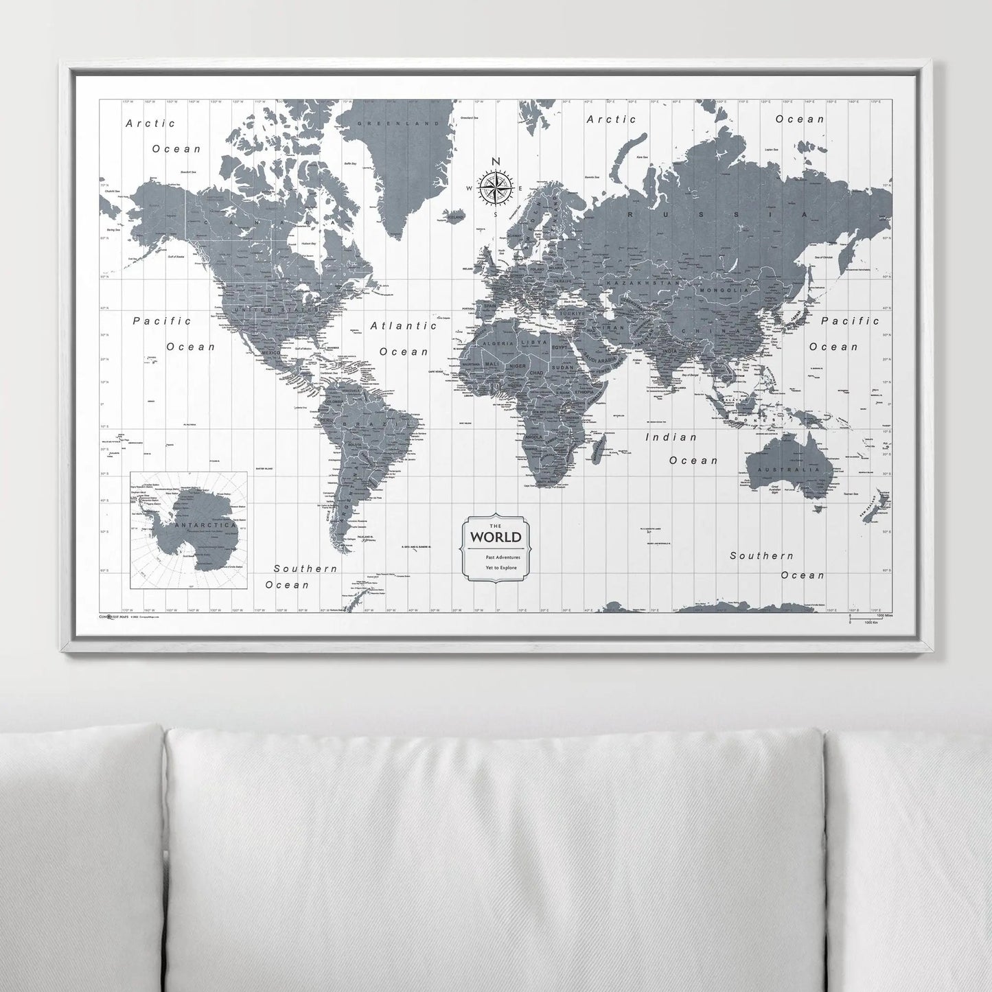 Push Pin World Map: Dark Gray (Pins Included)