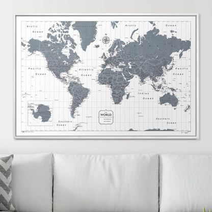 Push Pin World Map: Dark Gray (Pins Included)