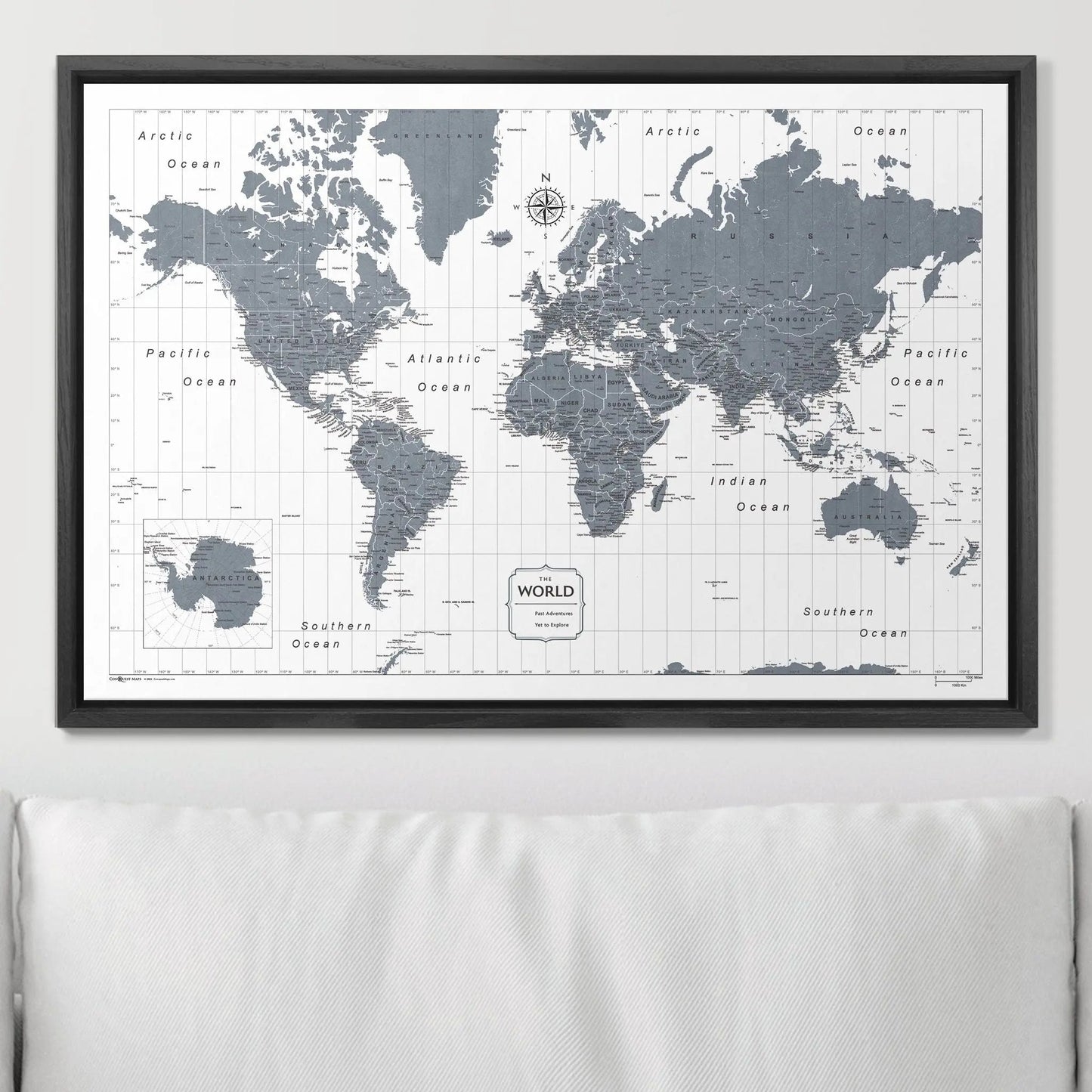 Push Pin World Map: Dark Gray (Pins Included)