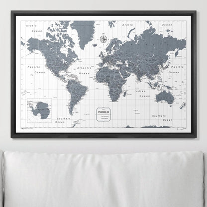 Push Pin World Map: Dark Gray (Pins Included)