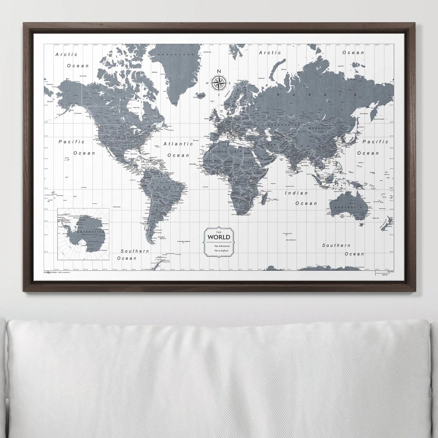 Push Pin World Map: Dark Gray (Pins Included)