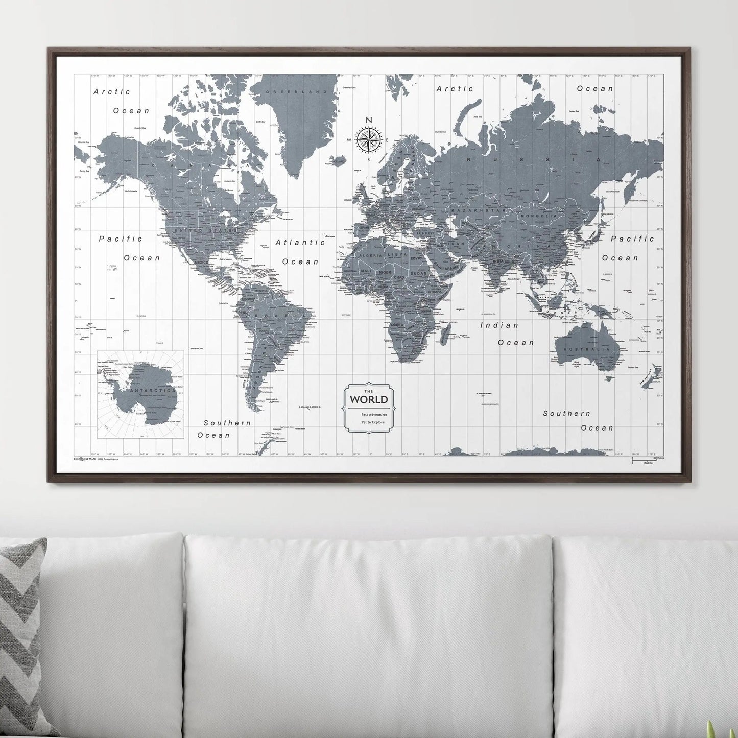 Push Pin World Map: Dark Gray (Pins Included)