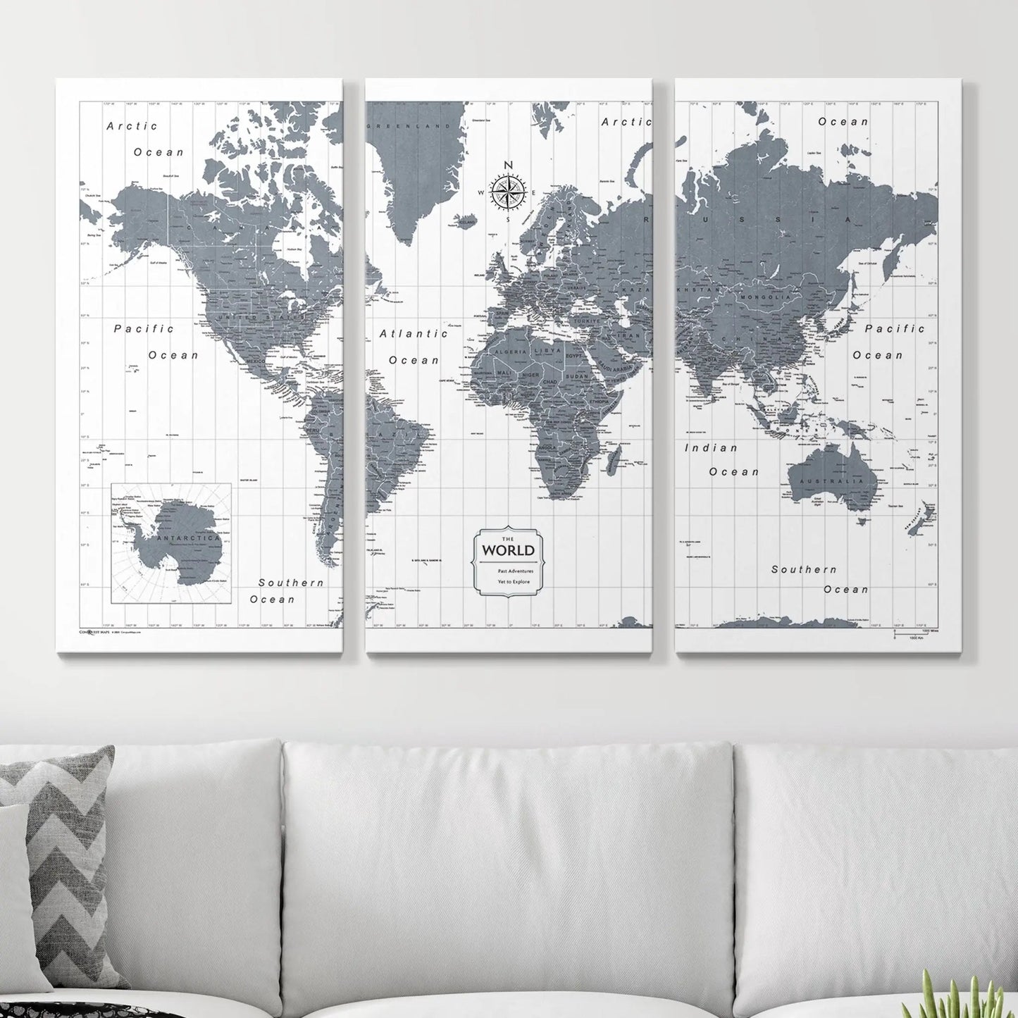 Push Pin World Map: Dark Gray (Pins Included)