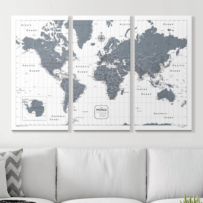 Push Pin World Map: Dark Gray (Pins Included)