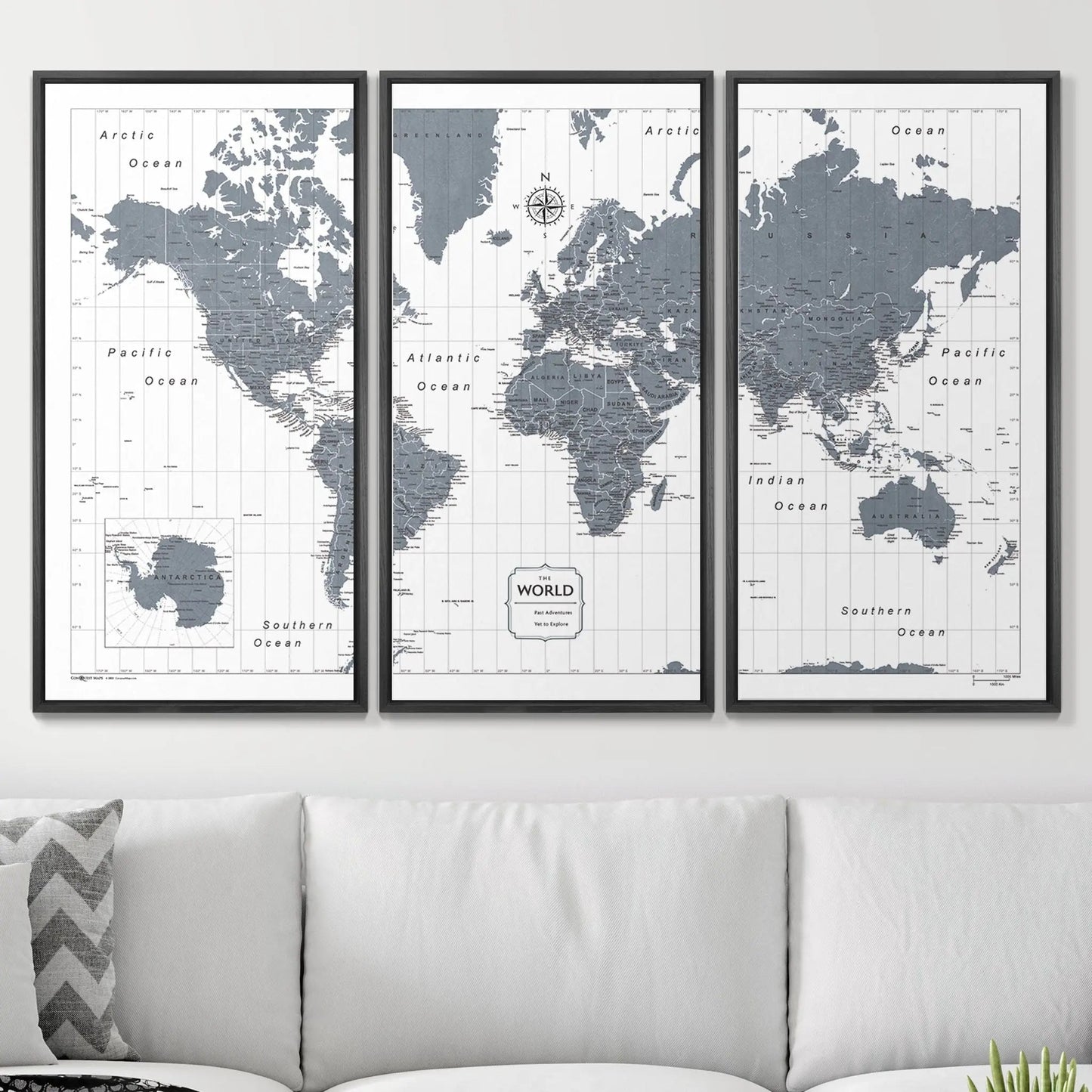Push Pin World Map: Dark Gray (Pins Included)