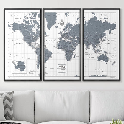 Push Pin World Map: Dark Gray (Pins Included)