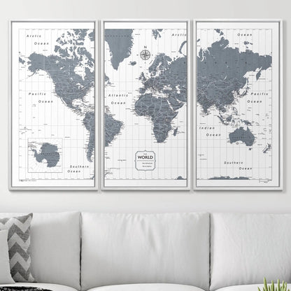 Push Pin World Map: Dark Gray (Pins Included)