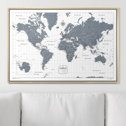 Push Pin World Map: Dark Gray (Pins Included)