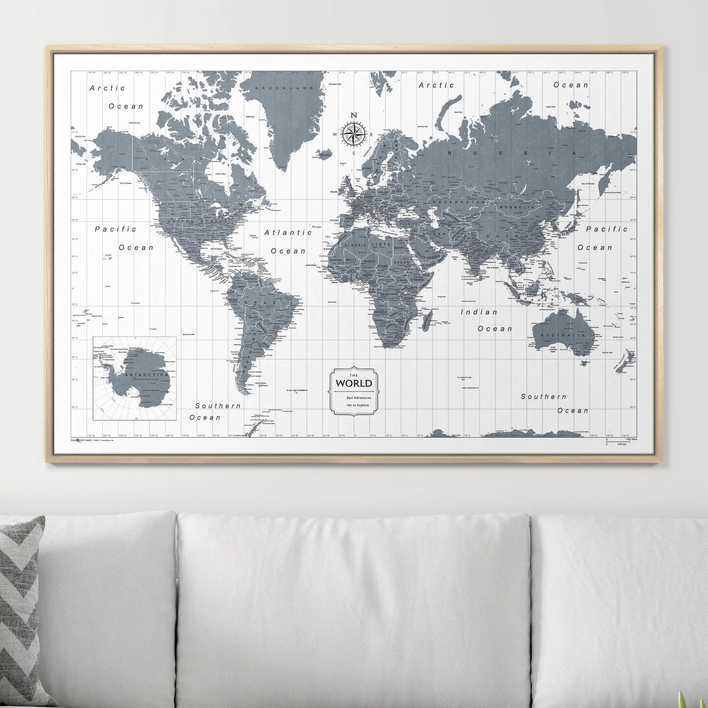 Push Pin World Map: Dark Gray (Pins Included)